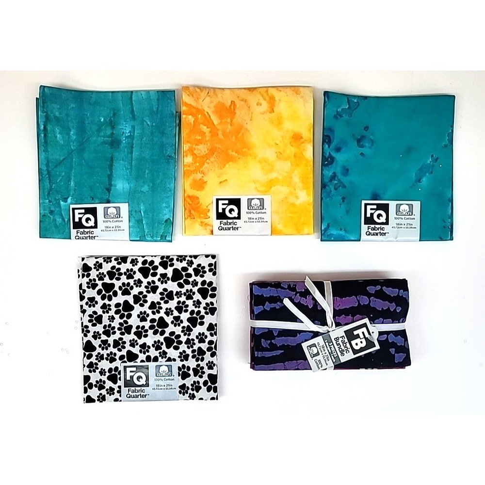Set of 9 Fat Quarter Fabric Bundle-Turquoise-Purple-Pink-Yellow-Paw Print
